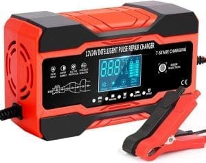 10A Autobatterie Ladegerät, 12V/24V Smart vollautomatisches KFZ Batterieladegerät mit LCD-Bildschirm, geeignet für Auto LKW Motorrad Rasenmäher Boot Marine Batterien