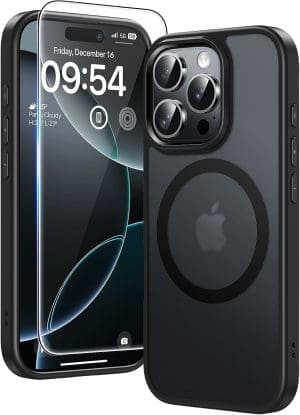 TAURI 3 in 1 für iPhone 16 Pro Hülle, Handyhülle für iPhone 16 Pro Case, (Kompatibel mit MagSafe) (Vergilbt Nicht) Schlanke, Widerstandsfähige Telefon Hülle - Magnetisch Matt Schwarz