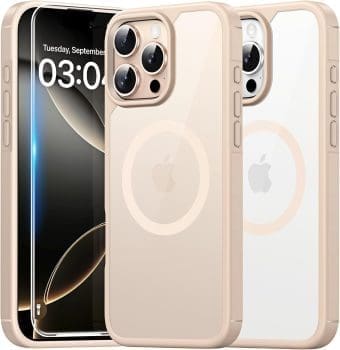 TAURI 3 in 1 für iPhone 16 Pro Hülle, Handyhülle für iPhone 16 Pro Case, (Kompatibel mit MagSafe) (Vergilbt Nicht) Schlanke, Widerstandsfähige Telefon Hülle - Magnetisch Roségold