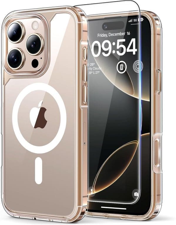 TAURI 3 in 1 für iPhone 16 Pro Hülle, Handyhülle für iPhone 16 Pro Case, (Kompatibel mit MagSafe) (Vergilbt Nicht) Schlanke, widerstandsfähige Telefon Hülle - Magnetisch Transparent