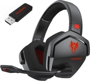 NUBWO G06 Dual Wireless Gaming Headset mit Mikrofon für PS5, PS4, PC, Mobil: 2,4 GHz Wireless + Bluetooth – 100 Stunden – 50 mm Treiber – Rot