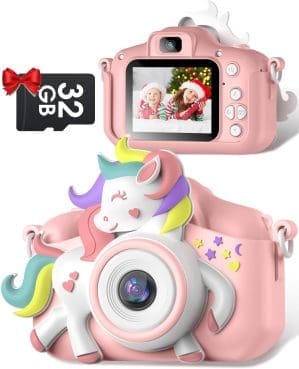 Kinderkamera, Gofunly Kinderkamera 1080P 2,0 Zoll Bildschirmkamera Kinder mit 32 GB Karte Selfie Digitalkamera Kinder für 3-12 Jahre Jungen und Mädchen Weihnachtsspielzeug