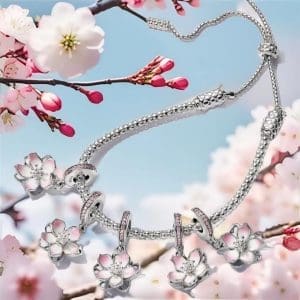 Feitery Kirschblüten-Perlen-Charm für Damen, kompatibel mit Pandora-Schmuck