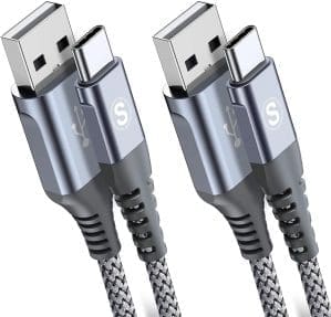 2er-Set USB-Typ-C-Kabel, 3 m, 3,1 A, Schnellladekabel, Nylon, für Samsung Galaxy S21, S20, S10, S9, S8 Plus, Note10/9/8, M31, M30s, M20, A20e, A71, A52 , A51, A50, A40, A10, Mi 9/8, V30/20