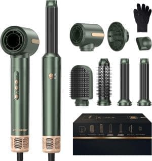 7 In 1 Air Styler,11000RPM Föhnbürste Hair Dryer Brush,Warmluftbürste Haarstyler,Ionen Haartrockner mit Föhn,Links Rechts Lockenstab,Rundbürstenföhn,Thermal Brush,Haarglätter Bürste,3 Temperatur&Wind