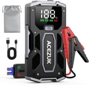 ACEZUK Starthilfe Powerbank 4000A 12V (Bis Zu 7,0L Benzin Oder 5,5L Diesel) Auto Starthilfe mit LED-Taschenlampe, großem Bildschirm, Jumper Bildschirm, Autobatterie Booster für SUV Motorrad Rasenmäher