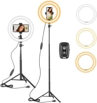 AIXPI 10 Zoll LED Ringlicht mit 59 Zoll Stativständer & Handyhalter, Dimmbares Tischringlicht für YouTube-Videoaufnahmen, Selfie, Live-Stream, Makeup/Fotografie Kompatibel mit Smartphone, USB