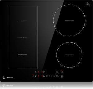 AMZCHEF Induktionskochfeld 60cm mit Flexzonen, 4 Zonen Induktionskochplatte mit Boost-Funktion und 9 Leistungsstufen, Pausenfunktion, Timer, Sicherheitsschloss, Überhitzungsschutz, BBQ, 7200W