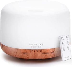 ASAKUKI 500 ml Aromadiffusor, Ultraschall-Aromatherapie-Diffusor für ätherische Öle, Luftbefeuchter mit Timer, automatische Abschaltung bei wasserlosem Zustand und 7 Arten von LED-Lichtfarben