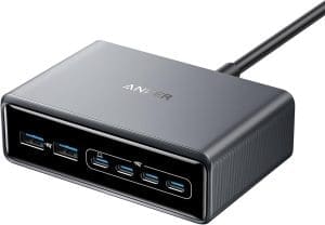 Anker Prime Ladegerät, 200W 6 Anschlüsse GaN Ladestation, USB-C PD Desktop Ladegerät mit Schnell-Laden, kompatibel mit iPhone 16, Samsung, MacBook, Dell und mehr