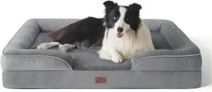 BEDSURE Orthopädisches Hundebett, ergonomisches Hundesofa, 89 x 63 cm, Hundecouch mit Eierkartonschaum für mittelgroße Hunde, waschbar, rutschfeste Hundebetten, grau