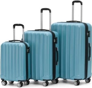 BEIBYE TSA-Schloß 2080 Zwillingsrollen 3 TLG. Reisekofferset Koffer Kofferset Trolley Trolleys Hartschale (Ice Blue)