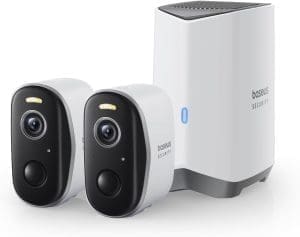 Baseus Security Überwachungskamera Aussen Akku 210Tage, 2K HD, 145 Grad, IP67 Wetterfest, Nachtsicht, Kamera Überwachung Kabellos WLAN mit Lokal Speicher, Menschen und Bewegungsmelder - N1 2-Cam Kit
