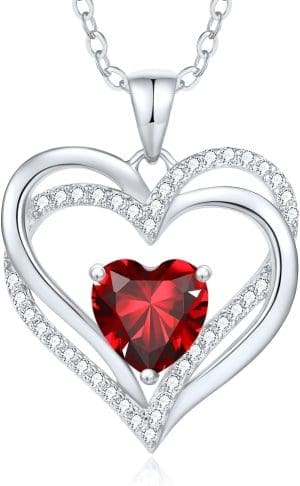 CDE Damen-Herz-Halskette aus 925er-Sterlingsilber, Geburtsstein, Schmuck, Herzanhänger, Geschenk zu Weihnachten, Valentinstag oder Muttertag, Hochzeitstag, Ehefrau, Freundin oder Mutter