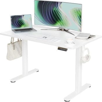 Claiks Schreibtisch Höhenverstellbar Elektrisch, Höhenverstellbarer Schreibtisch 120x60 cm, Standing Height Adjustable Desk, Weiß Gestell/Weiß Oberfläche