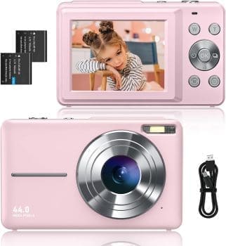 Digitalkamera 1080P FHD Fotokamera 44MP Fotoapparat 16X Digitalzoom Einfache Kompaktkameras Tragbare Digitalkamera für Kinder Teenager Studenten Senioren Anfänger (Rosa)