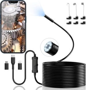 Endoskopkamera mit Licht, Ennovor 1920 HD Endoskopkamera Mobiltelefon mit 8 LED-Leuchten, kein WLAN erforderlich, Inspektionskamera, wasserdichte IP67-Kanalkamera für Android & iOS, Tablet (16,4 ft/5 m)