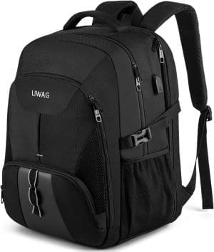 Extra Groß Rucksack Herren 50L Wasserdicht Arbeit Laptop Rucksack für 17 Zoll mit USB Ladeanschluss Business Reisen Notebook Schulrucksack für Männer Frauen Jungen Teenager Schwarz