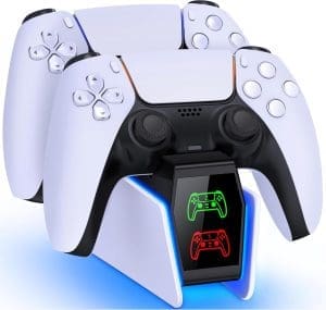 GAMSINGY PS5 Controller Ladestation, PS5 Zubehör Sets Ladestation für Dualsense Wireless/Edge Controller, Ladestation für Playstation 5 Controller mit 2 Stunden Schnellladung/Cool RGB