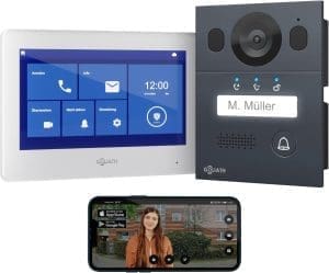 GOLIATH Basic Video Türsprechanlage, 2 Draht Bus, 7" Monitor, Unterputz Türklingel mit Kamera, Gegensprechanlage mit Türöffner und Klingel, 1 Familienhaus, Plug & Play, Smartphone App, AV-BLS-04U