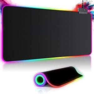 Gaming-Mauspad, RGB-Mauspad, 800 x 300 mm, XXL-Gaming-Mauspad, groß, mit 14 Beleuchtungsmodi, 7 LED-Farben, wasserdicht, rutschfest, für Computer, PC, professionelle Gamer, Schwarz