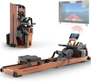 JOROTO Rudergerät für Zuhause aus Eiche, Rudergerät Wasser klappbar mit Bluetooth Display &30 Tage kostenlose Kinomap-Mitgliedschaft,Rudermaschine mit verstellbarer Tablethalterung 150kg belastbar