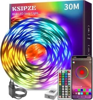 KSIPZE Led Strip 30m RGB LED Streifen mit Fernbedienung Bluetooth Musik Sync Timer-Einstellung Dimmbar Farbwechsel Led Lichterkette Lichtband Leiste Band für Zimmer Party deko