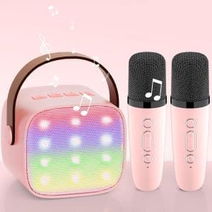 Karaoke-Maschine mit 2 Karaoke-Mikrofonen: (Premium-Version) Mini-Karaoke-Maschine für Kinder mit Mikrofon, Mädchen-Geschenke, Spielzeug für 3–12 Jahre – Bluetooth-Musiklautsprecher