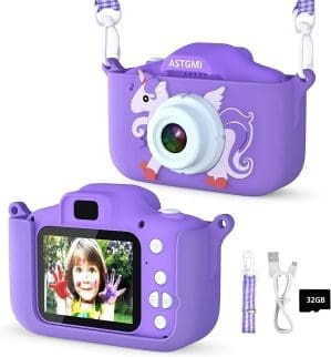 Kinderkamera, 2,0-Zoll-Display-Digitalkamera, Geschenke für 3 4 5 6 8 7 9 10 11 Jahre alte Jungen und Mädchen, 1080P HD Anti-Drop-Kamera für Geburtstagsgeschenk, Weihnachtsspielzeug (Lila)