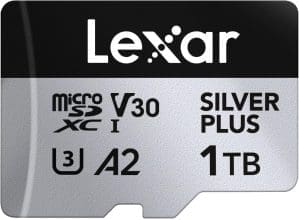 Lexar Silver Plus Micro SD Karte 1TB, Bis zu 205 MB/s Lesegeschwindigkeit, 150MB/s Schreibgeschwindigkeit, Speicherkarte Micro SD mit SD Adapter, UHS-I, A2, U3, V30, Klasse 10, 4K UHD microSDXC