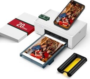 Liene Fotodrucker Smartphone mit Wiederaufladbarer Akku, WiFi, 10x15cm 20 Fotopapiers und 1 Patrone, 300DPI Farbsublimation Sofortbilddrucker, Handy Drucker für Reisen/Heimgebrauch