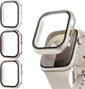 Lovmunia 3 Stück Schutzhüllen mit Displayschutz kompatibel mit Apple Watch 10 42 mm, Rundum ultradünne Hartschale mit integriertem kratzfestem Displayschutz aus gehärtetem Glas für iWatch 10