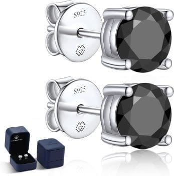 MomentWish Schwarze Moissanit Ohrstecker, 1-2 Karat Ohrringe Schwarz Herren Damen 925 Sterling Silber Simulierter Diamant Ohrring Solitär Ohrschmuck Geschenk für ihn 5/5,5/6,5 mm