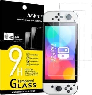 NEW'C 3 Stück, Panzer Schutz Glas für Nintendo Switch (OLED-Modell), Frei von Kratzern, 9H Härte, HD Displayschutzfolie, 0,33 mm Ultraklar, Ultrabeständig