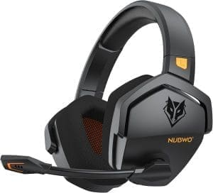 NUBWO G06 Dual Wireless Gaming Headset mit Mikrofon für PS5, PS4, PC, Mobil: 2,4 GHz Wireless + Bluetooth – 100 Stunden – 50-mm-Treiber – Orange