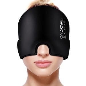 ONLYCARE Migräne Maske, Upgraded Migräne Kühlmaske Schlafmaske Kühlmütze Kühlhaube 360° Gel Surround kühlpads zur Linderung von Migräne, Kopfschmerzen, Druck