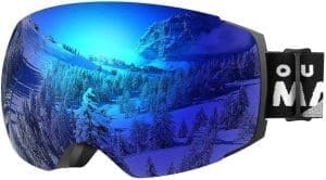 OutdoorMaster Unisex Skibrille PRO Damen Herren mit Wechselgläsern, Schneebrille 100% UV-Schutz Skibrille für Brillenträger, Anti-Nebel Snowboard Brille Ski Goggles für Jungen und Mädchen