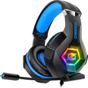 Ozeino Gaming-Headset für PS4 PS5 PC, PS4-Headset mit Mikrofon, 3D-Surround-Sound-Kopfhörer, Geräuschunterdrückung, RGB-Lichter