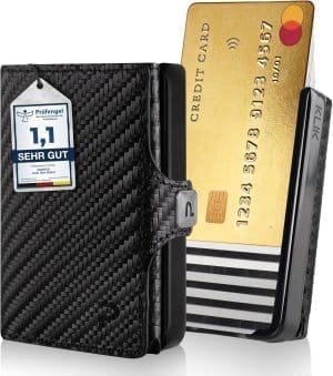 PURISTO Premium Slim Wallet mit Münzfach & RFID Schutz - Mini Geldbörse Herren & Damen - Kartenetui Kreditkartenetui Herren - Portmonee Geldbeutel Portemonnaie klein - 10 bis 12 Karten - Modell KLIK®