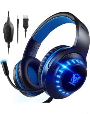 Pacrate PC-Gaming-Headset für PS4, PS5, Xbox One, PC, Geräuschunterdrückung, Over-Ear, PS4-Headset mit LED-Leuchten, PS4-Gamer-Kopfhörer mit empfindlichem Mikrofon und intensivem Bass für Laptop Mac