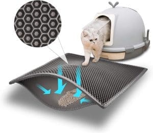 Pieviev Katzentoilettenmatte, 61 x 38 cm, Wabendesign, Katzentoilette, wasserdichte Doppelschicht-Design, Wabenmatte (schwarz).