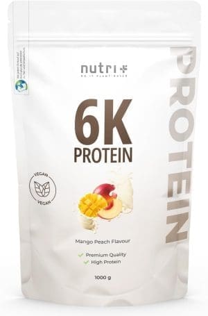 Protein Pulver Mango Peach 1kg - hochdosiertes Proteinpulver Pfirsich - Nutri + Eiweiß Protein Pulver mit 6 Komponenten - veganes Proteinisolat Eiweißkonzentrat 1000g