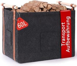 Pynhoklm® Kaminholzkorb 60L, Holzkorb für Brennholz, 4mm dicker Filzkorb, Brennholzkorb, Brennholzkorb mit Holzgriff, Brennholzkorb, Korb für Brennholz, Zeitungen, Kleidung für