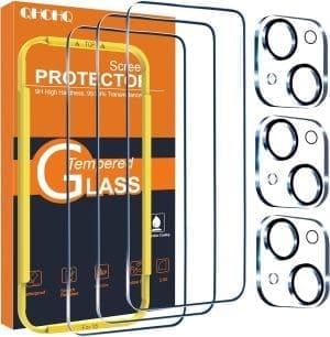 QHOHQ 3 Stück Panzer Schutz Glas für iPhone 15 (6,1 Zoll) mit 3 Stück Kameraschutz, 9H Härte Schutzfolie, Ultra-Klar Displayschutzfolie, Anti-Kratzer, Bläschenfrei