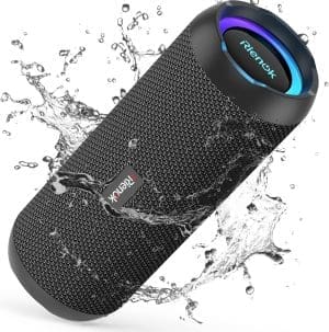 RIENOK Bluetooth-Lautsprecher mit Licht, Bluetooth 5.3, Musikbox, Bass, kabellose Box mit IPX7 wasserdichter Stereo-Sound, tragbar