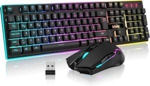 RedThunder K10 Kabelloses Gaming Tastatur und Maus Set, QWERTZ DE Layout, 3000mA Batteriekapazität und 3200 DPI für Gamer (Schwarz)