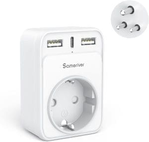 Reiseadapter Indien Adapter Deutschland Stecker Reisestecker Reiseadapter mit 2 USB 1USB C (3A) Steckdosenadapter Typ D für Sri Lanka, Indien, Nepal Indien Wand Ladegerät Ladestation