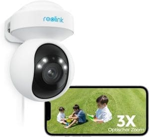 Reolink Wi-Fi 6 4K PTZ Überwachungskamera Aussen WLAN mit 3X optischem Zoom, Auto-Tracking, WLAN Kamera Outdoor mit 2,4/5GHz Wi-Fi, Person/Auto/Tiererkennung, Spotlights, 2-Wege-Audio, E1 Outdoor Pro