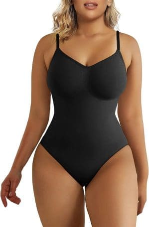 SHAPERX Damen-Shapewear, bauchkontrollierender, formender Body, Body Shaper, formender Tanga mit verstellbarem Schultergurt