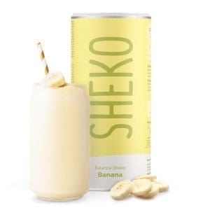 SHEKO Banane Mahlzeitersatz Shake – 25 cremige Bananenmilch Shakes pro Dosis – Nur 200kcal, Glutenfrei & Natürlich lecker – Diät Shakes zum Abnehmen